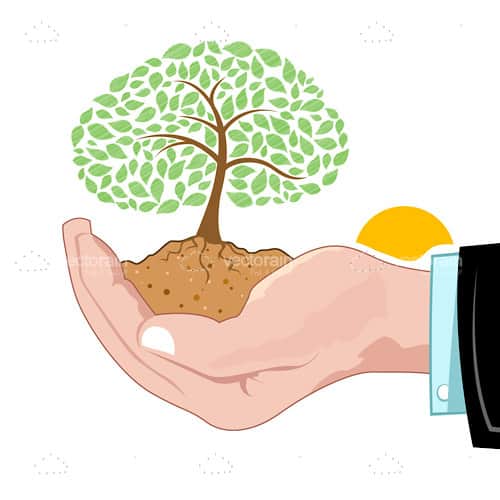Abstract Tree with Ground Root Growing from Human Hand